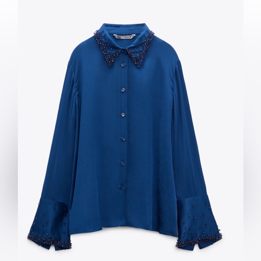 Zara rhinestone satin effect shirt